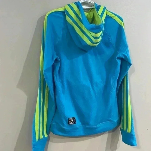[L] ADIDAS  Response WOMENS Teal/ Lime PULLOVER HOODIE - Picture 8 of 10